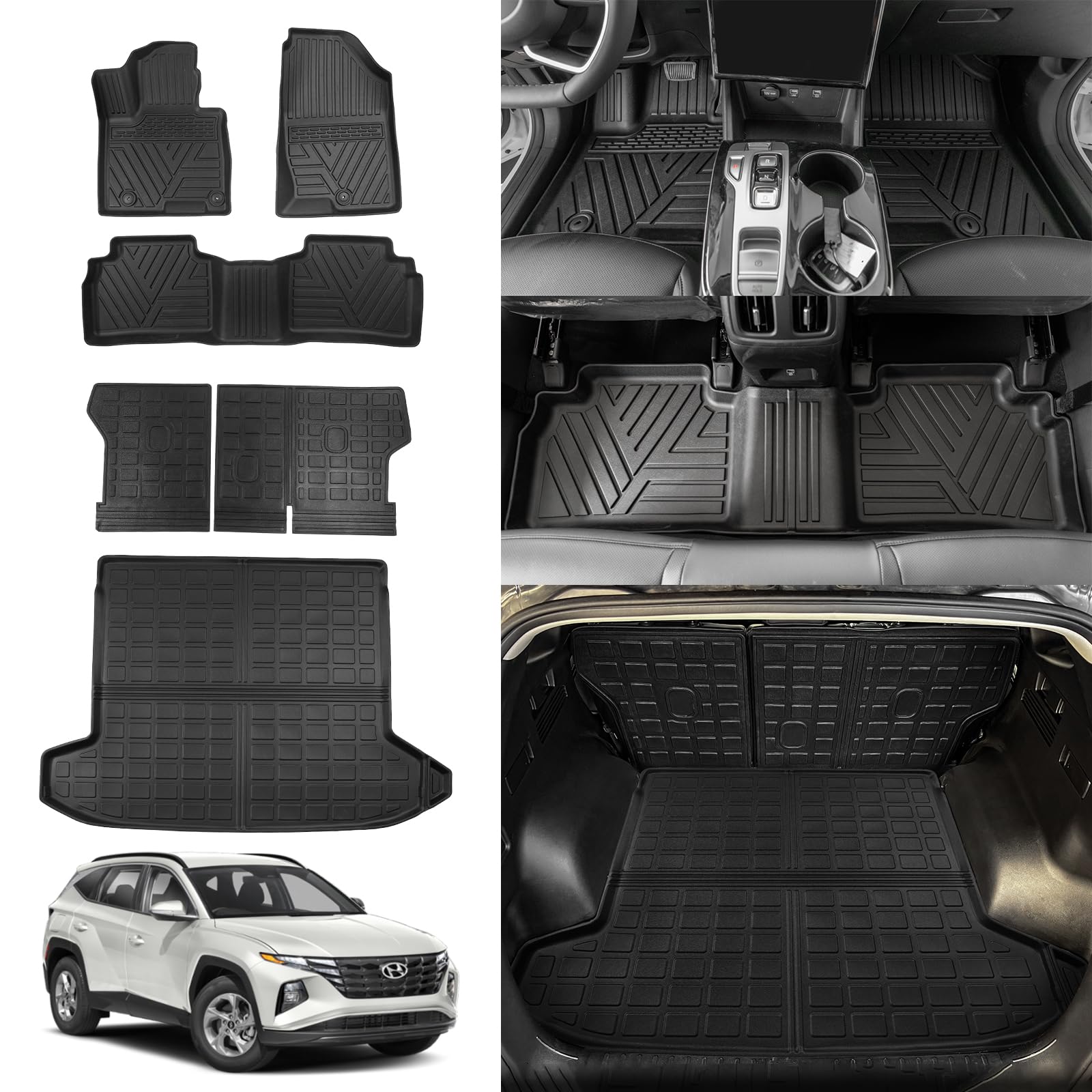 Rongtaod Fußmatten kompatibel mit Hyundai Tucson 2022 2023 2024 2025 Upgrade Cargo Mat Kofferraummatte Cargo Liner Rücksitzbezug Schutz Tucson Zubehör (Rückenlehnenmatten + Kofferraummatte + von Rongtaod