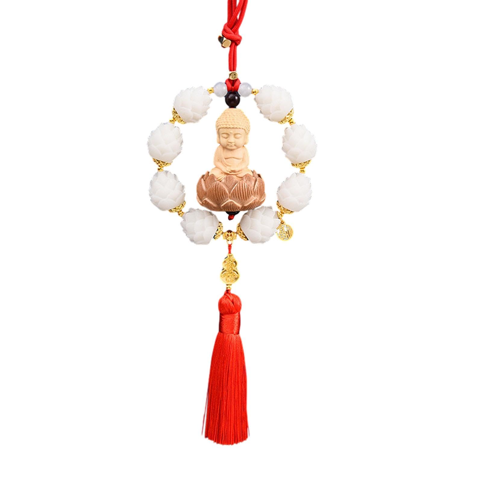 Ronyme Buddha Statue Auto Rückspiegel Charme Anhänger Auto Hängende Dekoration Auto Innen Baumeln Feng Shui Dekor Baumeln Ornament, Rot von Ronyme