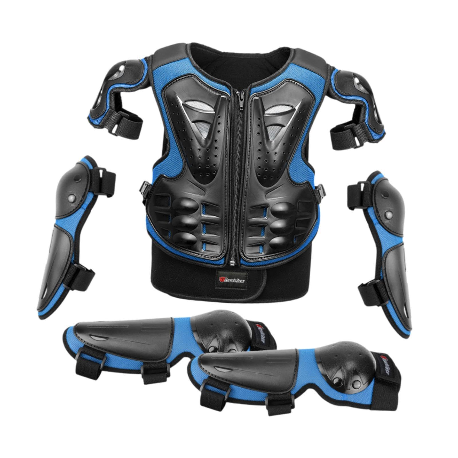 Ronyme Kinder-Motorrad-Schutzanzug mit Ellenbogen-Knieschützern, Dirt-Bike-Ausrüstung, Reitschutz-Set für Outdoor-Sport, Skifahren, Motorrad, Blau von Ronyme