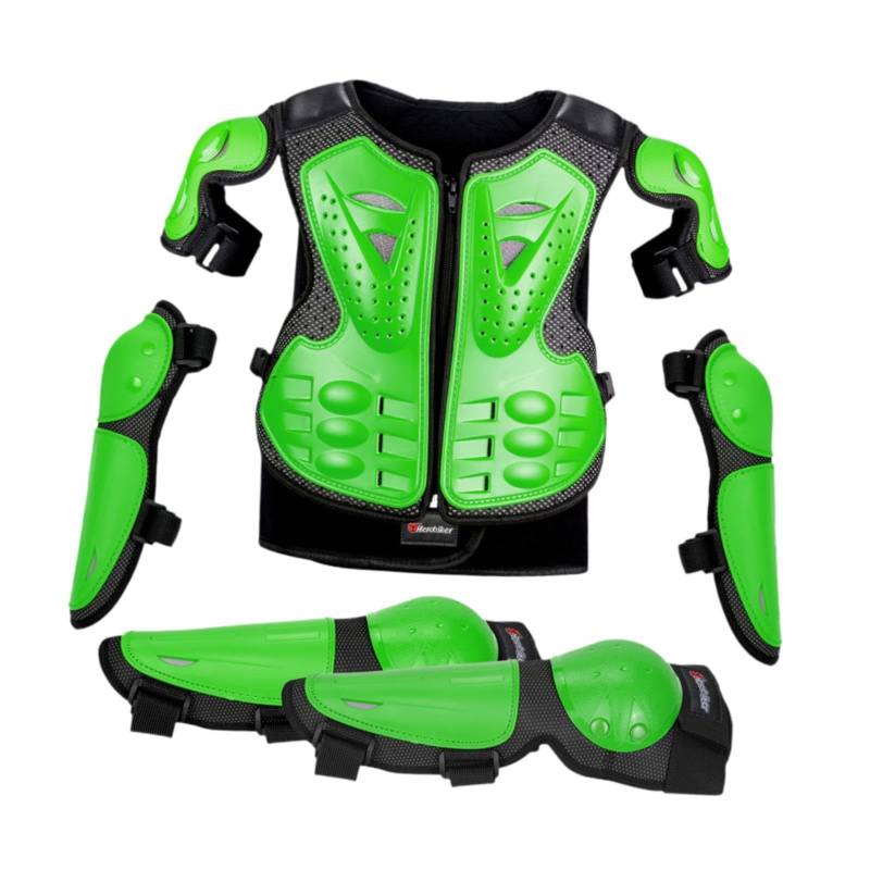 Ronyme Kinder-Motorrad-Schutzanzug mit Ellenbogen-Knieschützern, Dirt-Bike-Ausrüstung, Reitschutz-Set für Outdoor-Sport, Skifahren, Motorrad, GrÜn von Ronyme