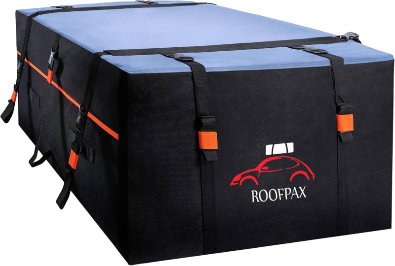 RoofPax 23 cft. Extra wasserdichte Dach-Cargo-Tragetasche, doppelte wetterfeste Reißverschlüsse, integrierte Matte, 10 robuste Spanngurte für Autos mit/ohne Träger oder Seitenschienen, von RoofPax