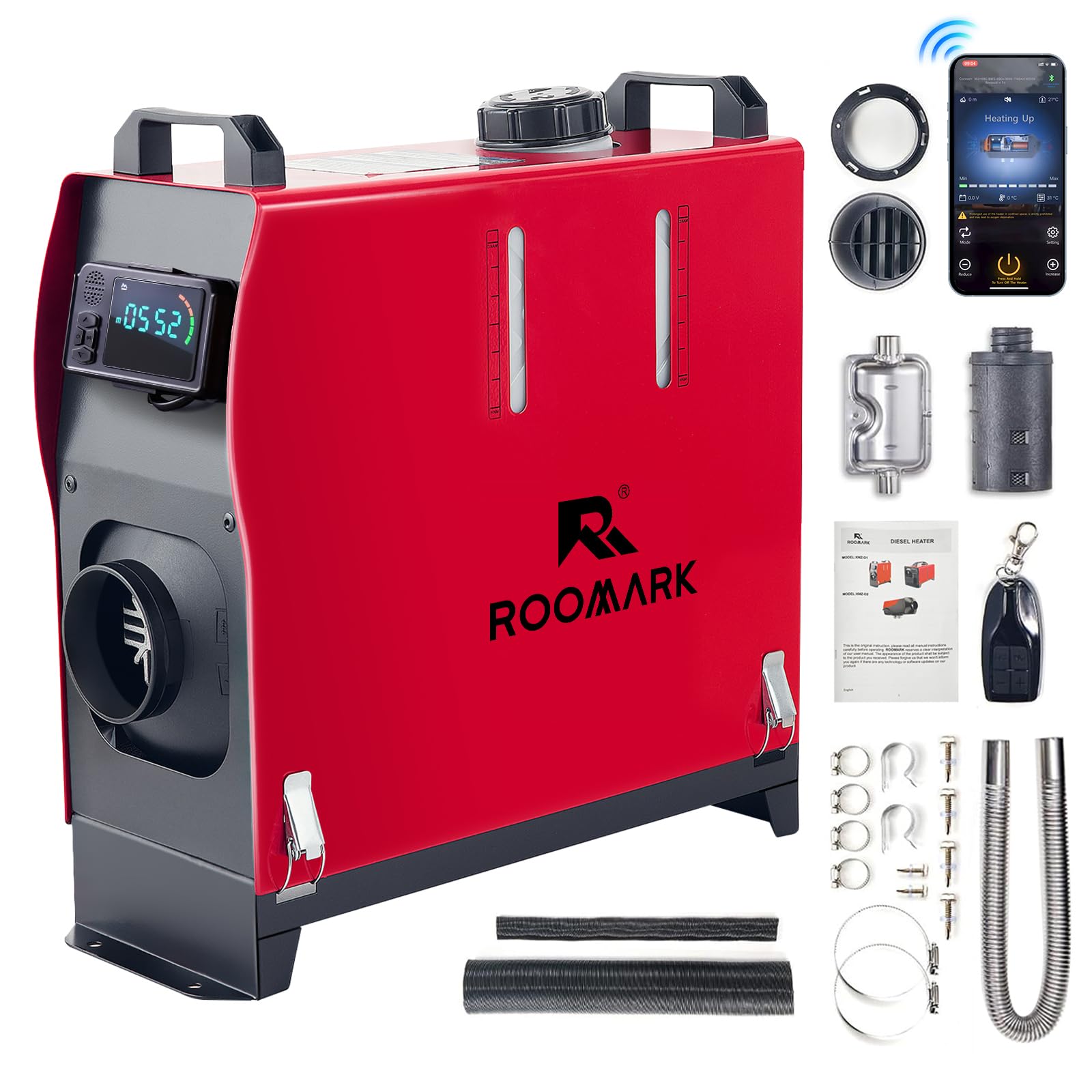 Roomark 5KW 12V All-in-One Tragbarer Diesel-Standluftheizer, Standheizung mit Bluetooth-App-Steuerung und LCD-Monitor für PKW, LKW, Boot, Bus, Wohnmobil und Camper von Roomark