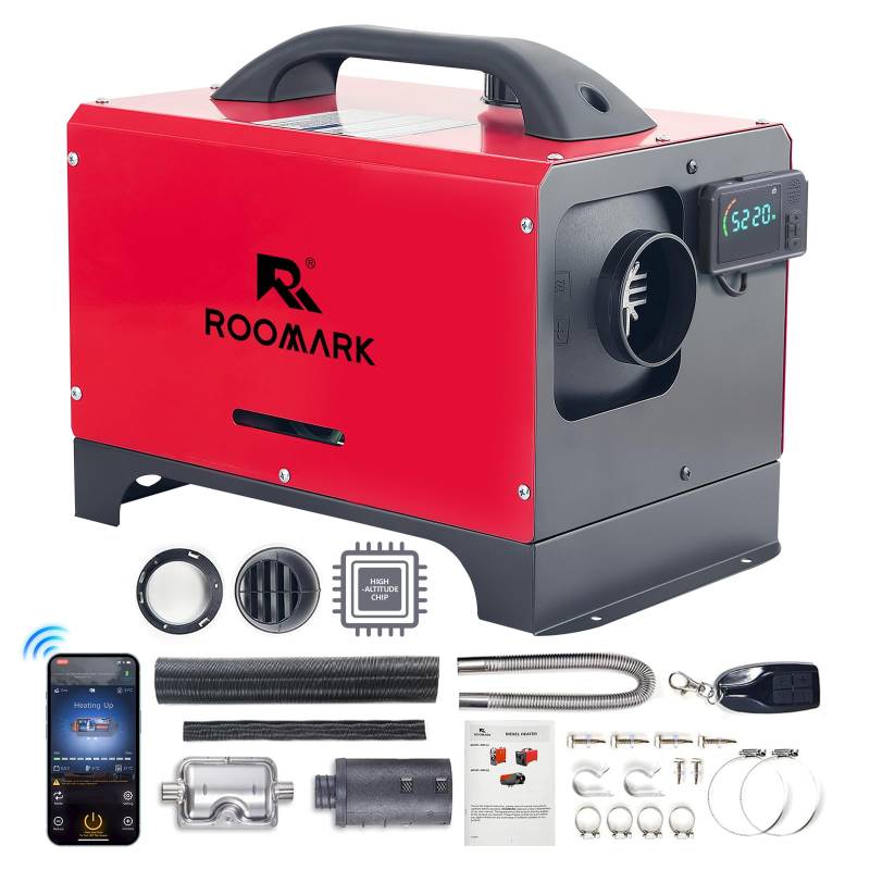 Roomark 8KW 12V All-in-One tragbarer Diesel-Standluftheizer, Standheizung mit Bluetooth-App-Steuerung und LCD-Monitor für PKW, LKW, Boot, Bus, Wohnmobil und Camper von Roomark