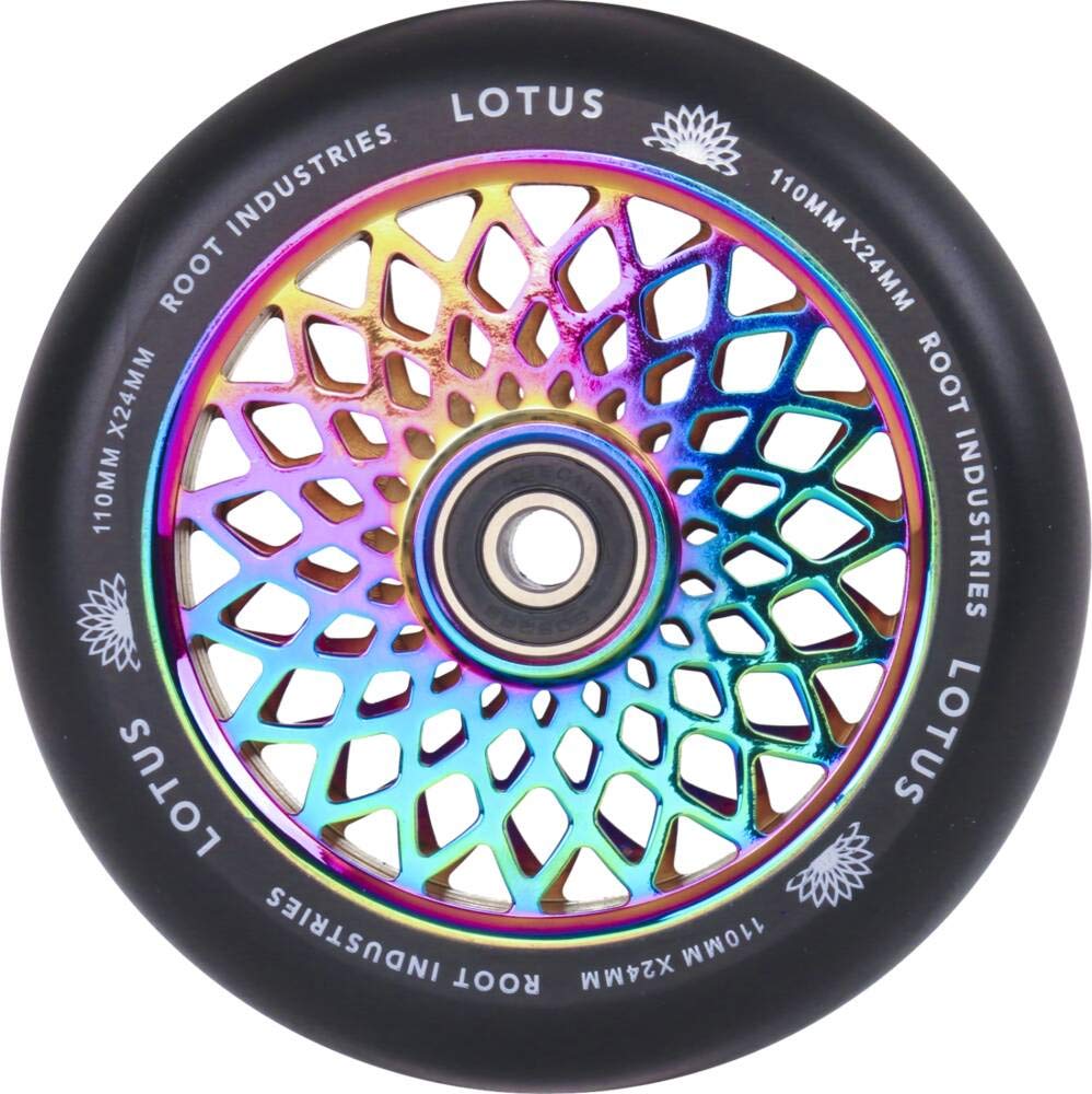 Root Industries Lotus Stunt-Scooter Rolle 110mm + Fantic26 Sticker (Neochrome/Pu Schwarz) von Root Industries