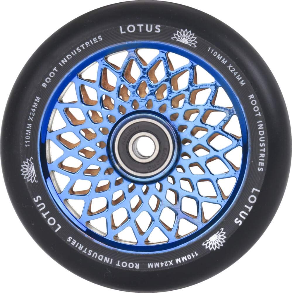 Root Industries Lotus Stunt-Scooter Rolle 110mm + Fantic26 Sticker (Radiant Blue Ray/Pu Schwarz) von Root Industries