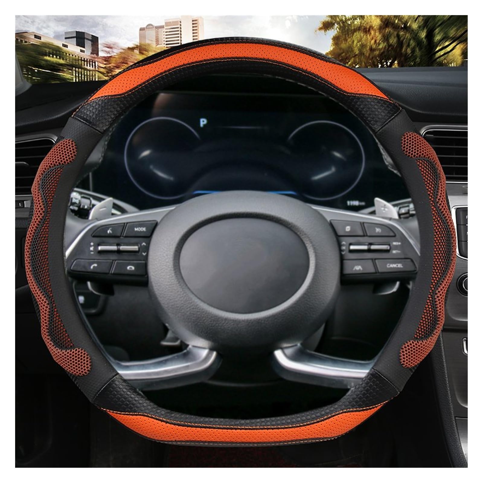 Lenkradbezüge Für Hyundai Für Creta II 2021 2022 2023 Autozubehör Mikrofaser Leder D Form Auto Lenkradbezug Lenkradabdeckungen(ORANGE) von Ropaix