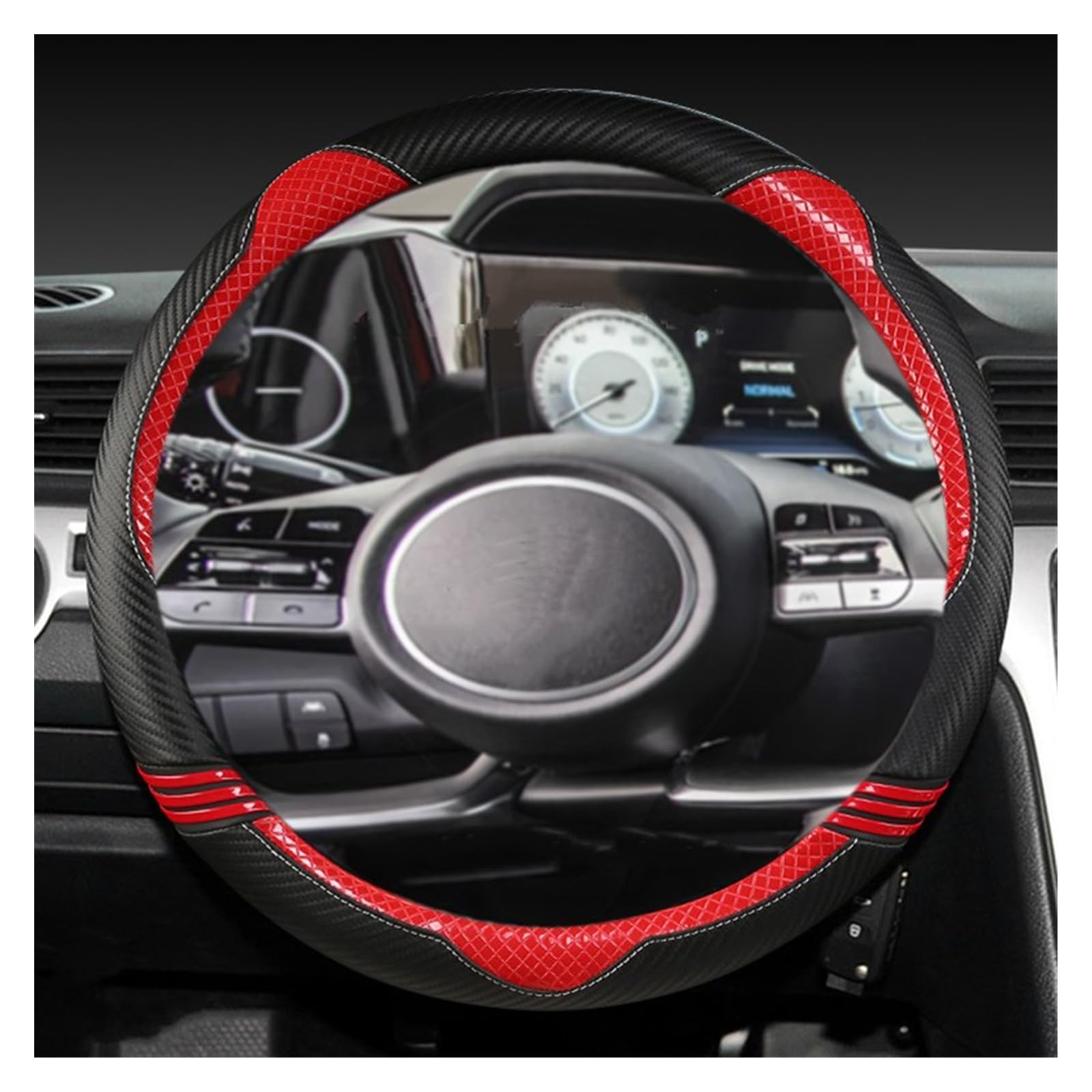 Lenkradbezüge Für Hyundai Für Tucson 2021 2022 NX4 Für Elantra 2020 Für Sonata 10th 2020 2021 2022 Auto Lenkradbezug Carbon Fiber Lenkradabdeckungen(RED) von Ropaix