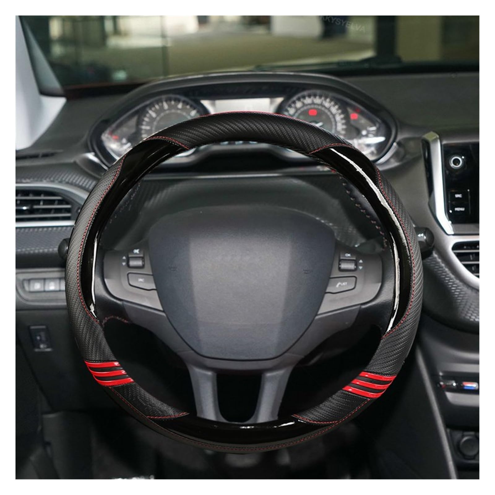 Lenkradbezüge Für Peugeot 208 308 2008 2012~2018 Auto Zubehör Auto Lenkrad Abdeckung Carbon Fibre + Leder Lenkradabdeckungen(Schwarz) von Ropaix