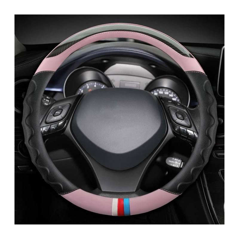 Lenkradbezüge Für Toyota Für CHR Für C-HR Autozubehör Kohlefaser + Leder Sport Auto Lenkradbezug Lenkradabdeckungen(PINK) von Ropaix