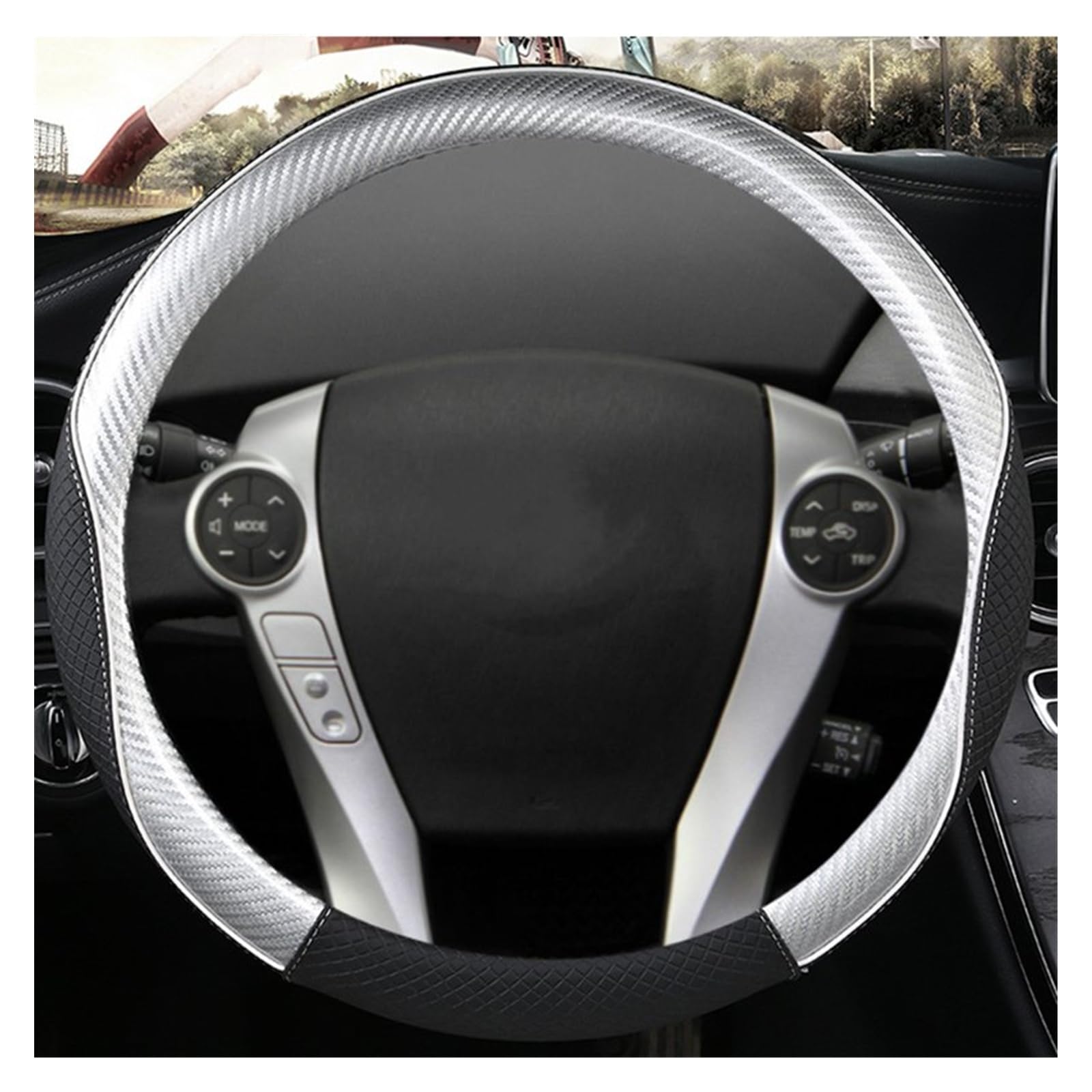 Lenkradbezüge Für Toyota Für Prius 30 20 Für Prius V Für Prius C Für Prius Für Prime Carbon Fibre + Leder Auto Lenkradbezug Lenkradabdeckungen(Grey) von Ropaix