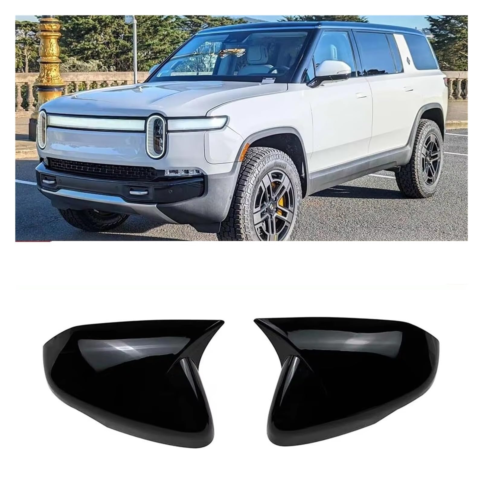 Tür Spiegelkappen Für Rivian R1T R1S 2022 2023 2024 Auto Aufkleber Rück Seite Spiegel Abdeckung Flügel Kappe Außentür Rückansicht Fall Trim Rückspiegelkappe(Carbon look) von Ropaix