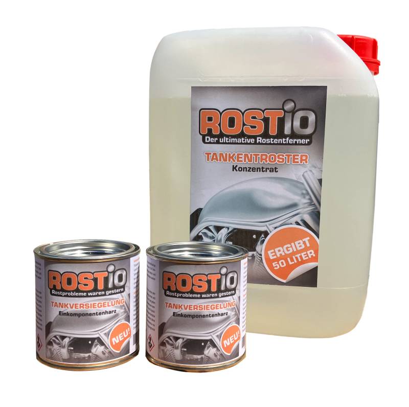 5 Liter Tankentroster Plus 2x250ml Tankversiegelung Set | Tankbeschichtung | Tank entrosten & versiegeln von Rostio