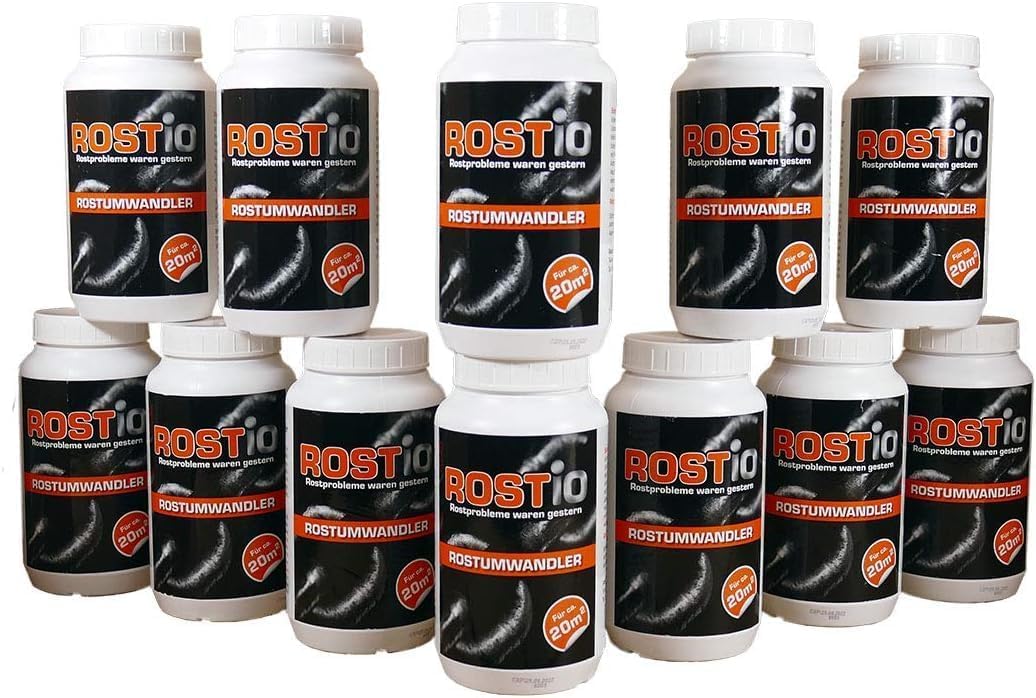 Rostio 12 x Rostumwandler & Grundierung | Hocheffektiver Rostkonverter mit Pinsel 1 Liter von Rostio