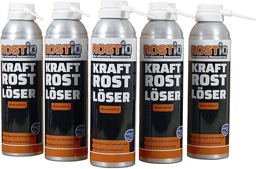 Rostio Kraft Rostlöser Spray | Extrem Kraft Profi Rostlöser für Schrauben | Muttern | Auto | Fahrrad (5 Stück) von Rostio