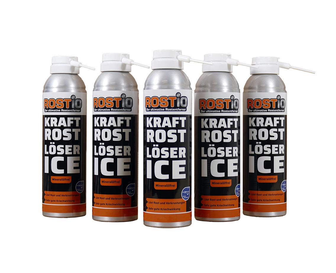 Rostio Kraft Rostlöser Spray Ice | Extrem Kraft Profi Rost-löser EIS für Schrauben | Muttern | Auto | Fahrrad (5 Stück) von Rostio