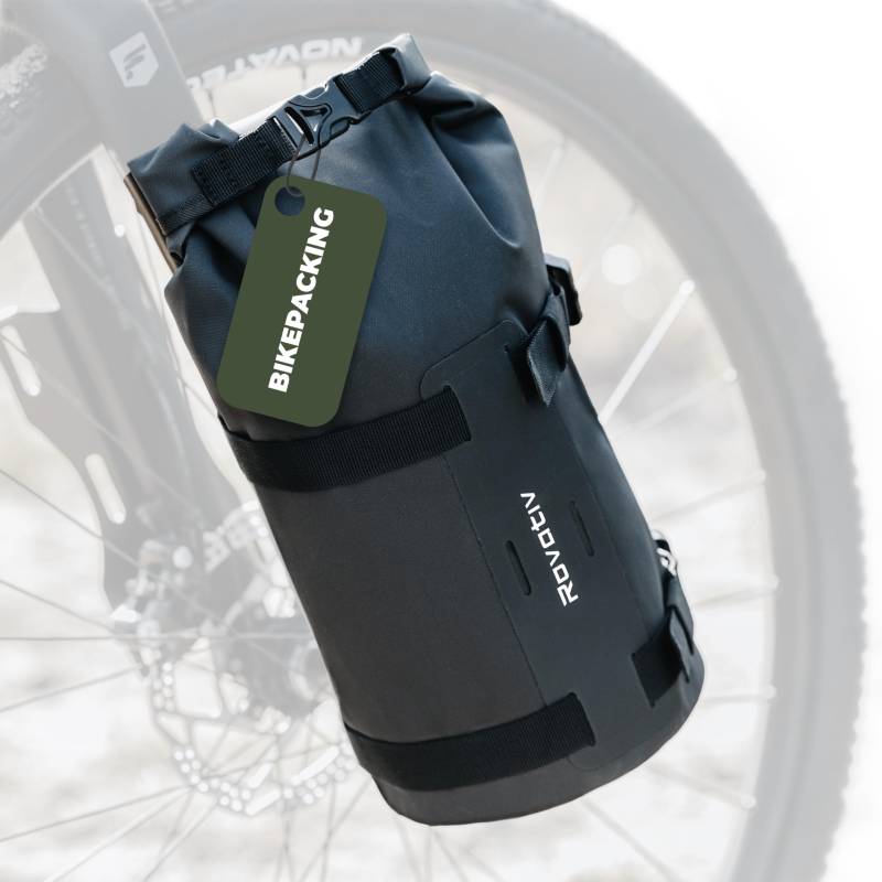 Rovativ® Bikepacking Gabeltasche [6 Liter] 100% Wasserdicht - Fahrrad Gabeltasche - Dry Bag für Gravel Bike Rennrad und MTB von Rovativ