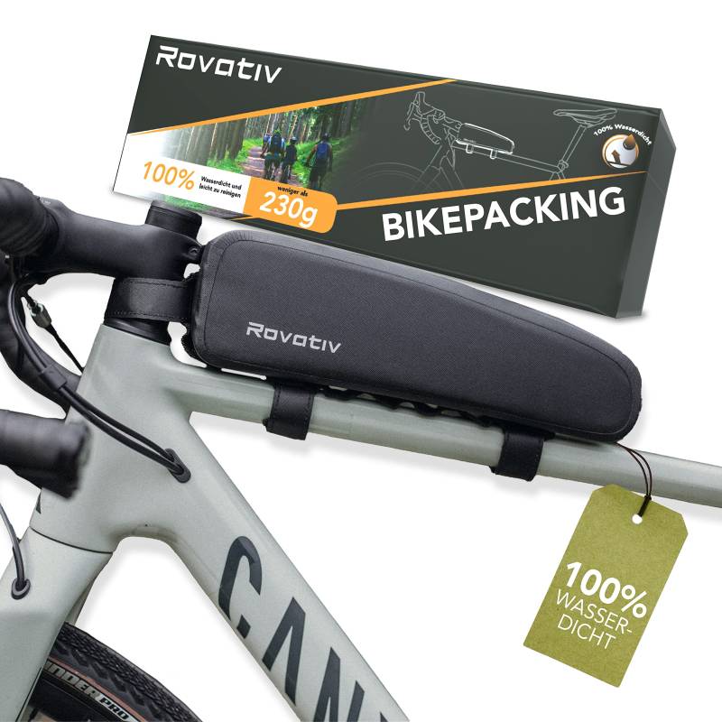 Rovativ® Bikepacking Oberrohrtasche [1,8 Liter] 100% Wasserdicht - Top Tube Bag - extra Fester Halt - Neuer Reißverschluss - für Gravelbike, Rennrad, MTB von Rovativ