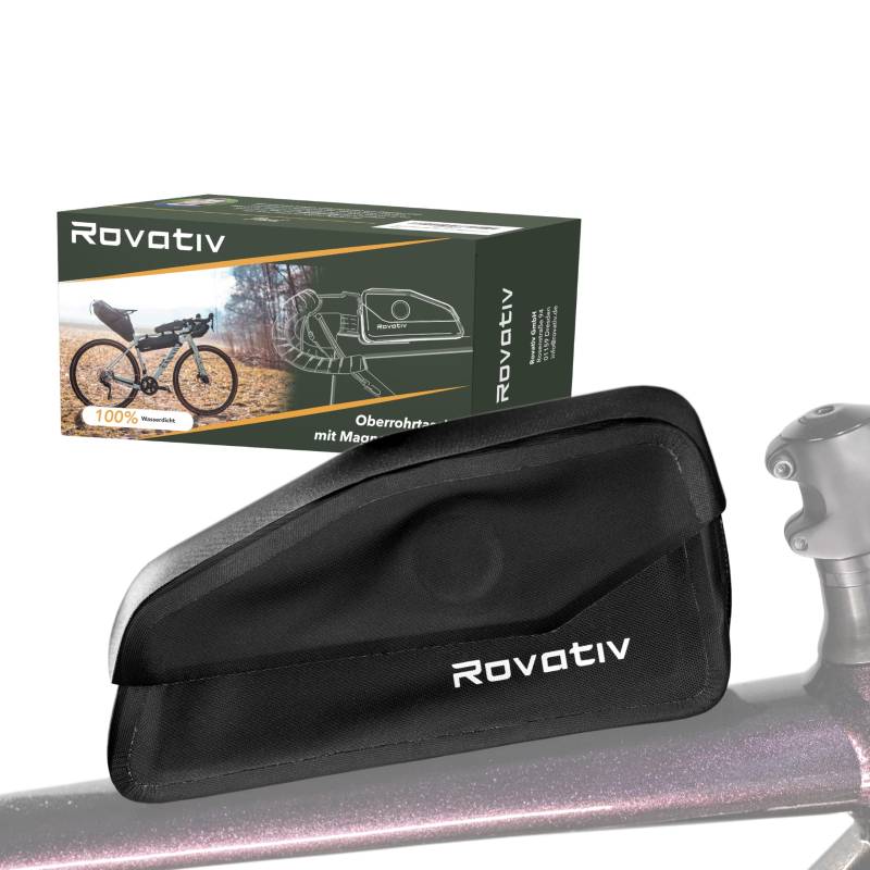 Rovativ® Bikepacking Oberrohrtasche [1 Liter] 100% Wasserdicht - Schraubbar mit magnetischem Deckel und Kabelauslass für Gravelbike Rennrad und MTB von Rovativ