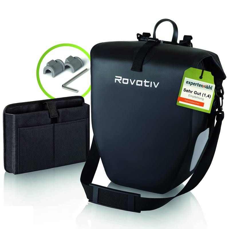 Rovativ® Fahrradtasche Gepäckträger [25 Liter] 100% wasserdichte Gepäckträgertasche für effektiven Schutz vor Nässe | Reflektierende Fahrradtasche Wasserdicht mit maximalen Stauraum von Rovativ