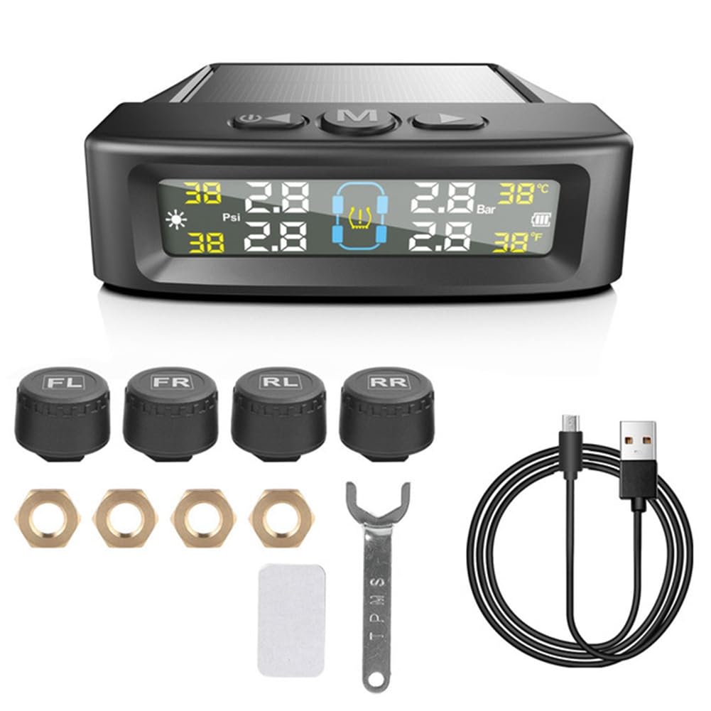 Roxvue Temperaturwarnung Kraftstoff Sparen Reifendrucküberwachungssystem Solar TPMS 4 Externe Sensoren Auto Reifendruckkontrolle B von Roxvue