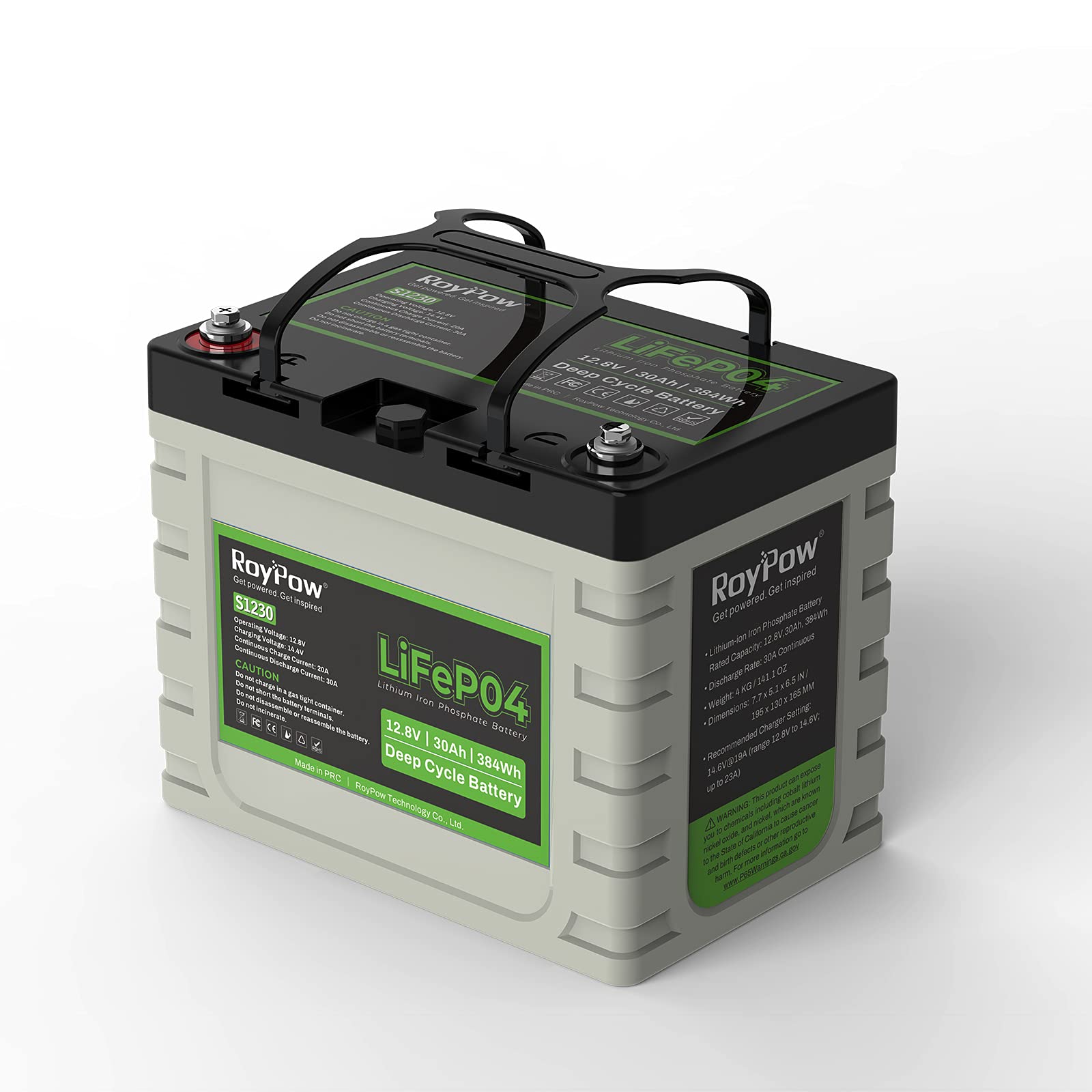 12V Lithium-Batterie 30Ah, RoyPow Deep Cycle LiFePO4 Lithium-Eisenphosphat-Batterie für RV, Solar Marine und Off-Grid von RoyPow