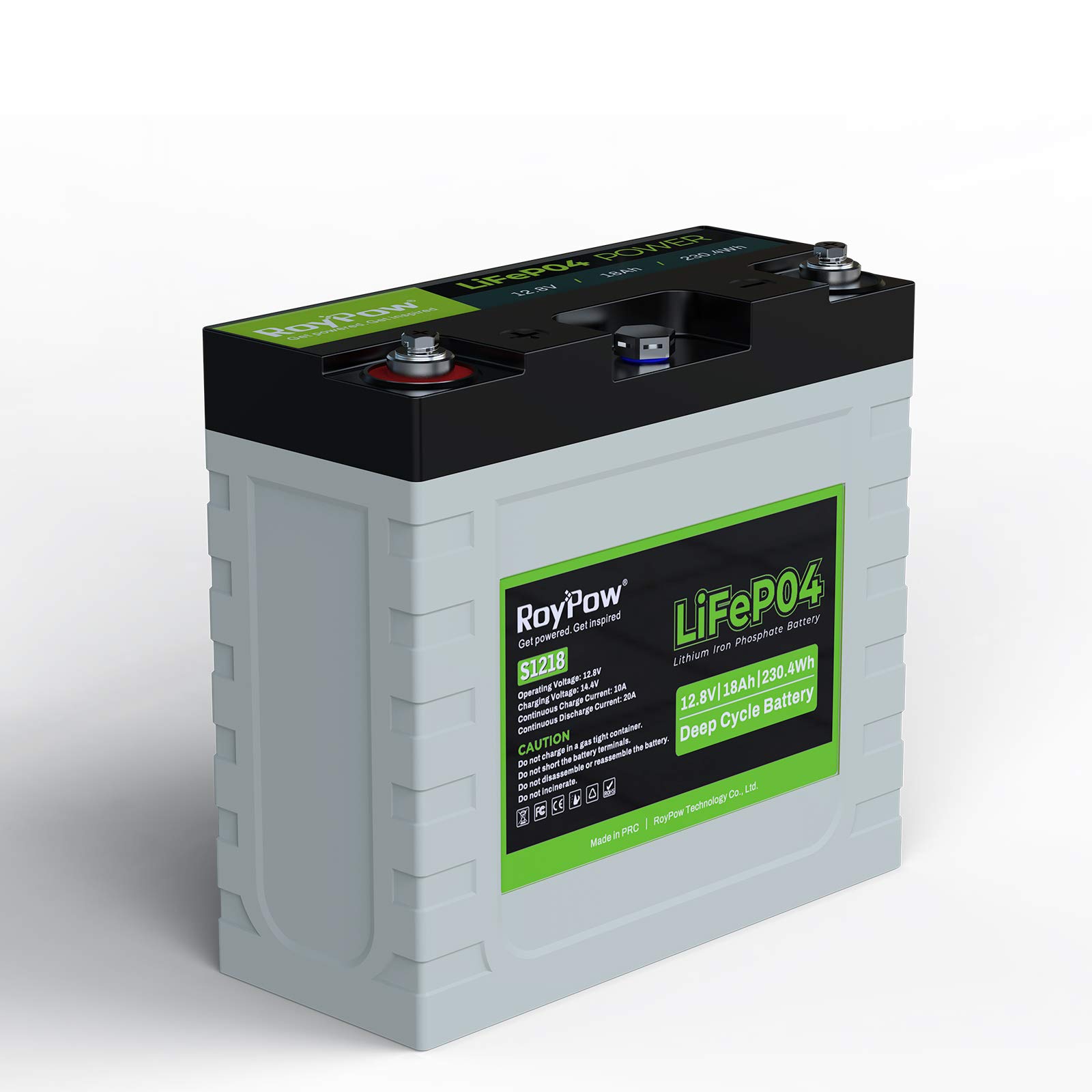 RoyPow LiFePO4 Batterie 12V 18Ah Deep Cycle Akku 3500-8000 Lebenszyklen wiederaufladbare Marine/RV Lithium-Ionen-Batterien eingebaut BMS Wartungsfrei für Fischfinder, Solarsystem, USV,Werkzeuganhänger von RoyPow