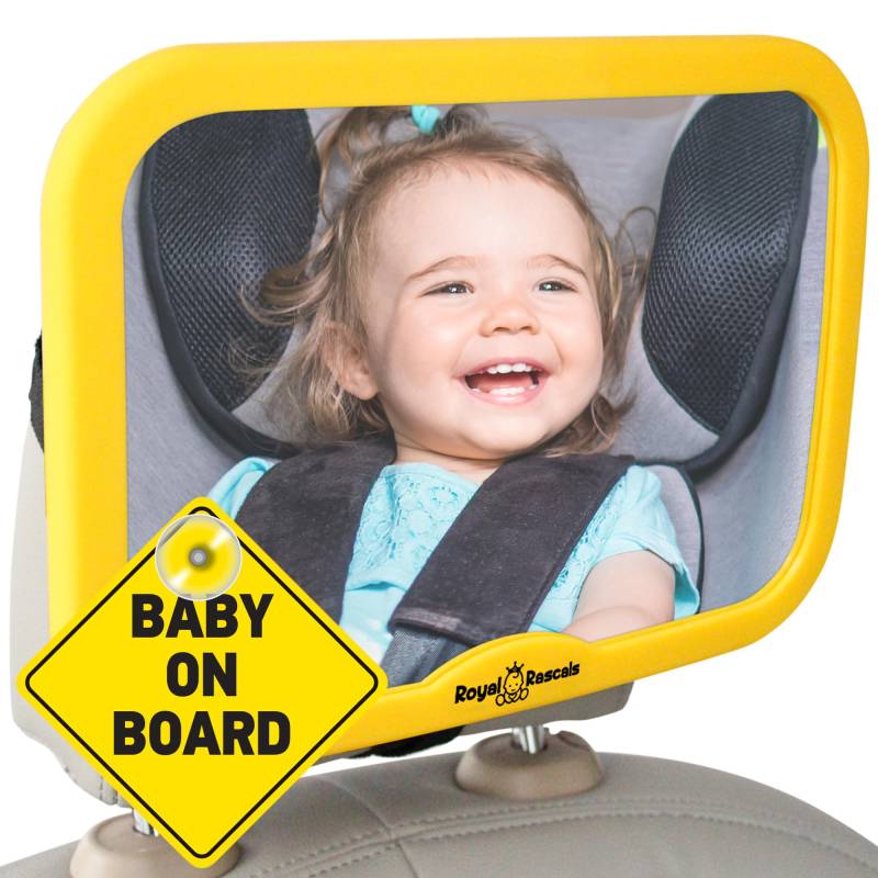 ROYAL RASCALS Baby Car Mirror | #1 SAFEST rear view mirror for rearward facing child seat | SAFETY YELLOW | Fits any adjustable headrest | 100% shatterproof | ULTRA PREMIUM SAFETY PRODUCT von Royal Rascals