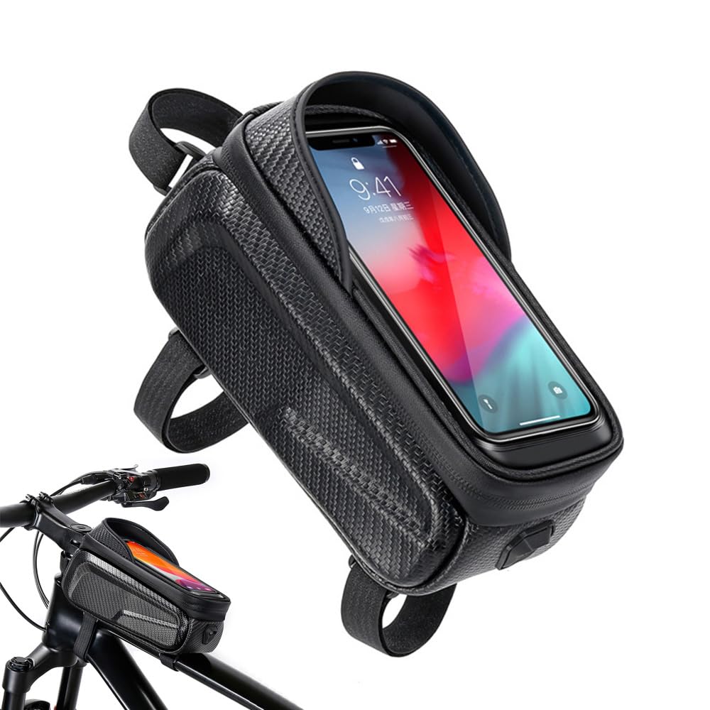 Roysmart Fahrrad Rahmentasche Wasserdicht, Fahrrad Handytasche Lenkertasche mit TPU Touchschirm und Regenfest Abdeckung, Handyhalterung Fahrradtasche für Smartphone unter 6,8 Zoll von Roysmart