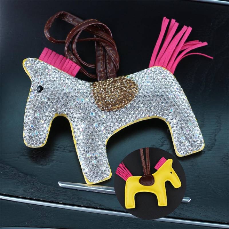 Auto Anhänger Ornamente Diamant-Nieten Pony Auto Anhänger Mode Handtasche Rucksack Schlüsseltasche Hängende Ornamente, Gelb von Ruberpig