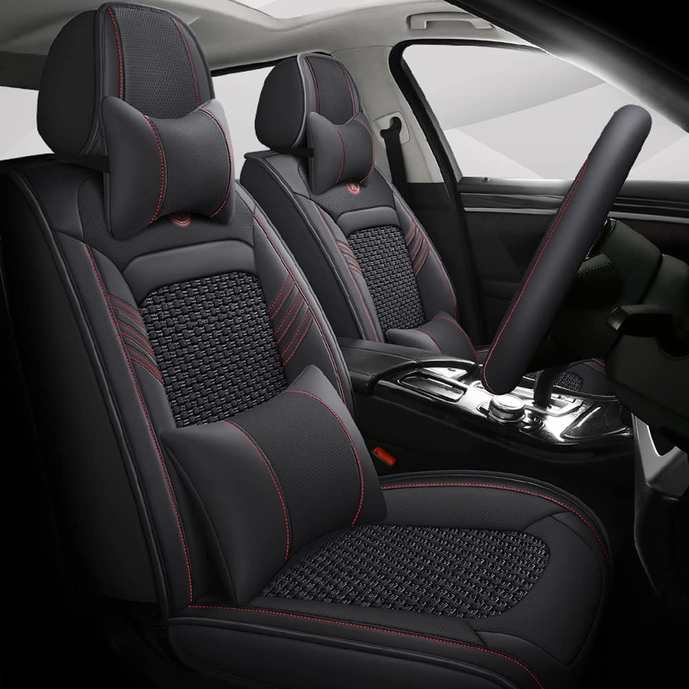 Ruberpig Autositzbezüge Für Mitsubishi Outlander 2005-2024 5-Sitzer kompletter Satz Sitzkissen Allwetter Autoteile Interieur (Schwarz,5 Sitzbezüge & Kopfstütze) von Ruberpig