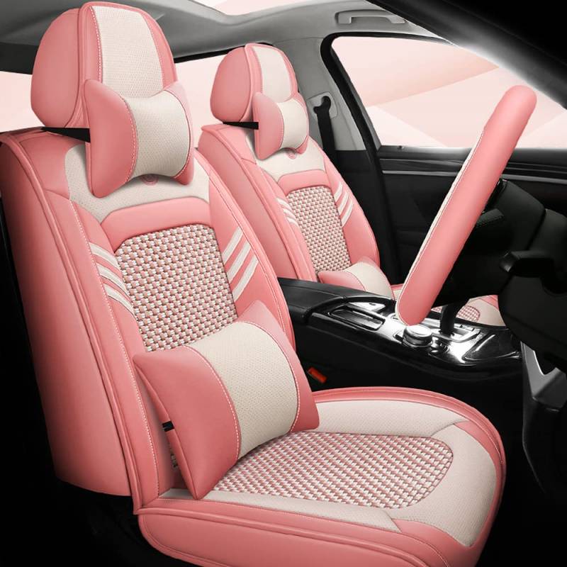 Ruberpig Autositzbezüge Für VW for Volkswagen Beetle A4 A5 Convertible 2000-2024 5-Sitzer kompletter Satz Sitzkissen Allwetter Autoteile Interieur (Rosa,5 Sitzbezüge & Kopfstütze) von Ruberpig