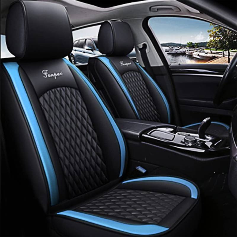 Ruberpig Autositzbezüge Leder Passend für Fabia Komplettes Set Kissen 5-Sitz Vorne Hinten Sitz Protektoren rutschfest Wasserdicht Langlebig Fahrzeug Sitzbezug(Black Blue) von Ruberpig