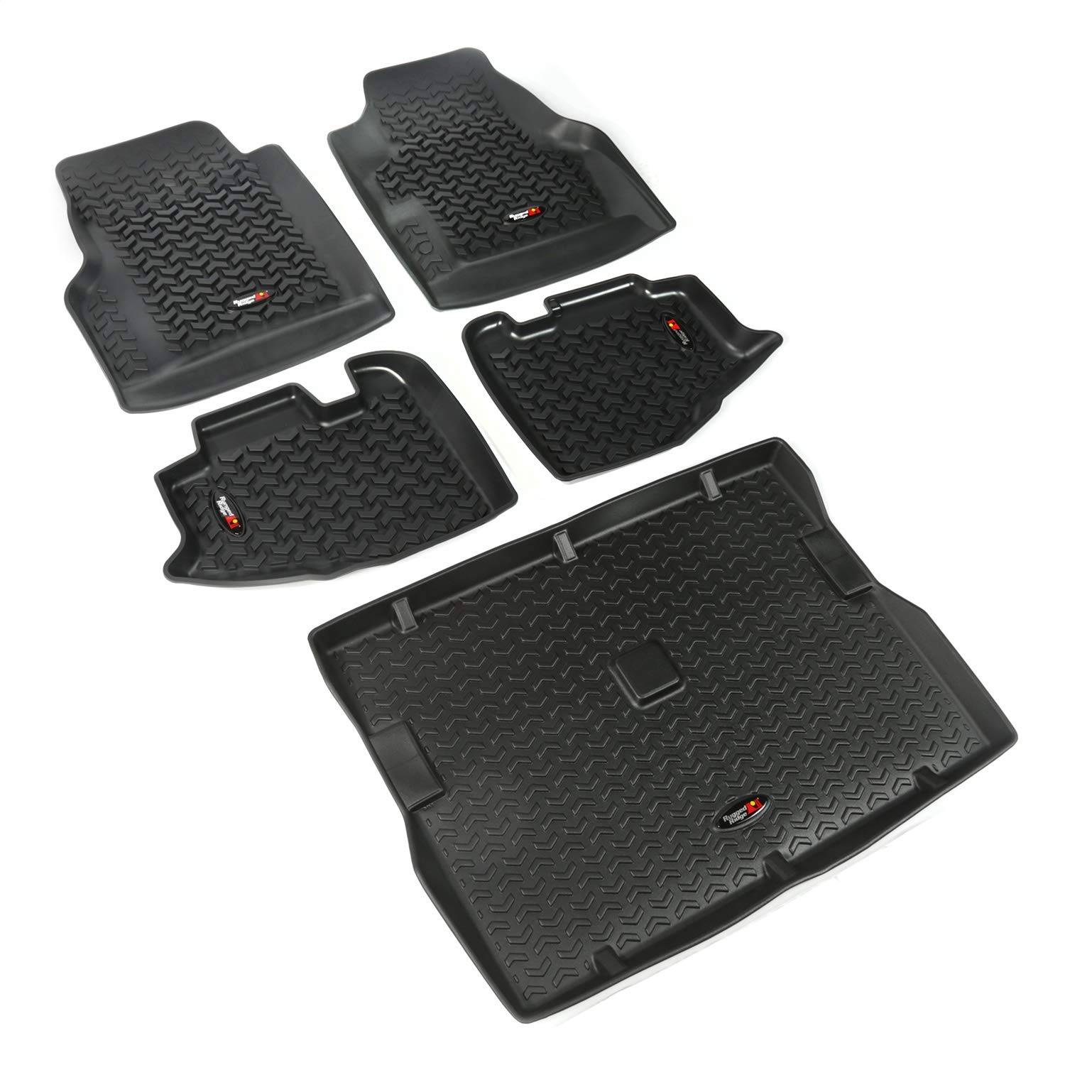 Rugged Ridge 12988.10 Floor Liner, Front/Rear/Cargo; Black, 1997-2006 Jeep Wrangler TJ von Rugged Ridge