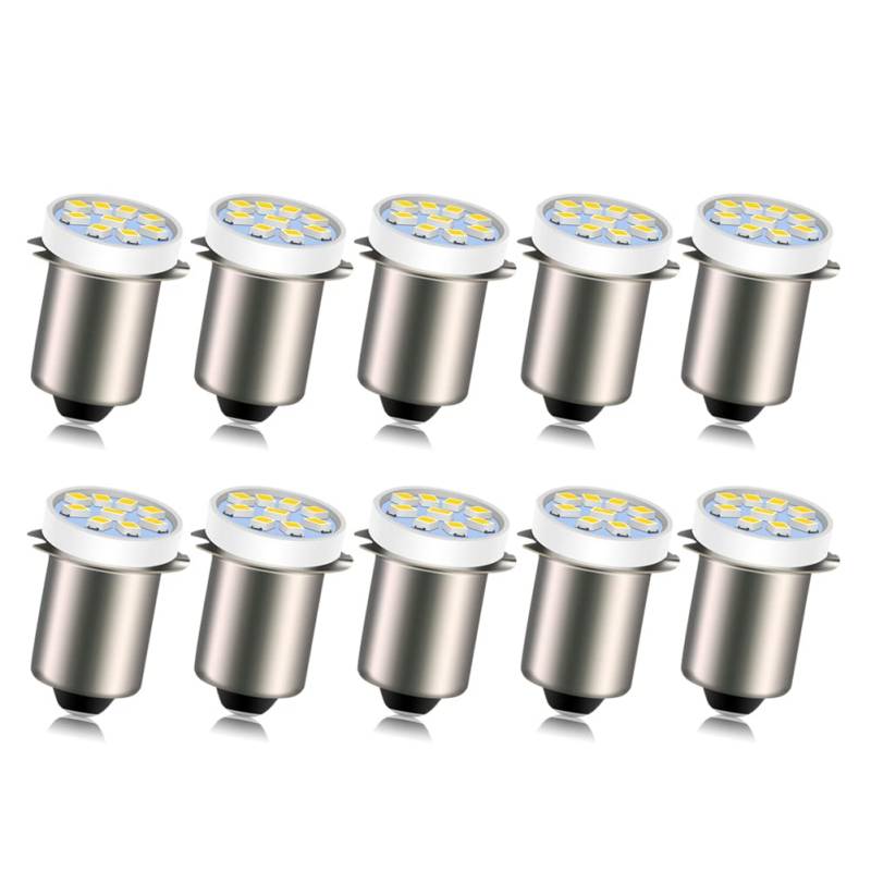 Ruiandsion P13.5S LED-Taschenlampenbirne Warmweiß 4.5V 2016 9SMD Ersatz für 3 Zellen Taschenlampen Taschenlampe Arbeitslicht, nicht polarisiert (10er Pack) von Ruiandsion