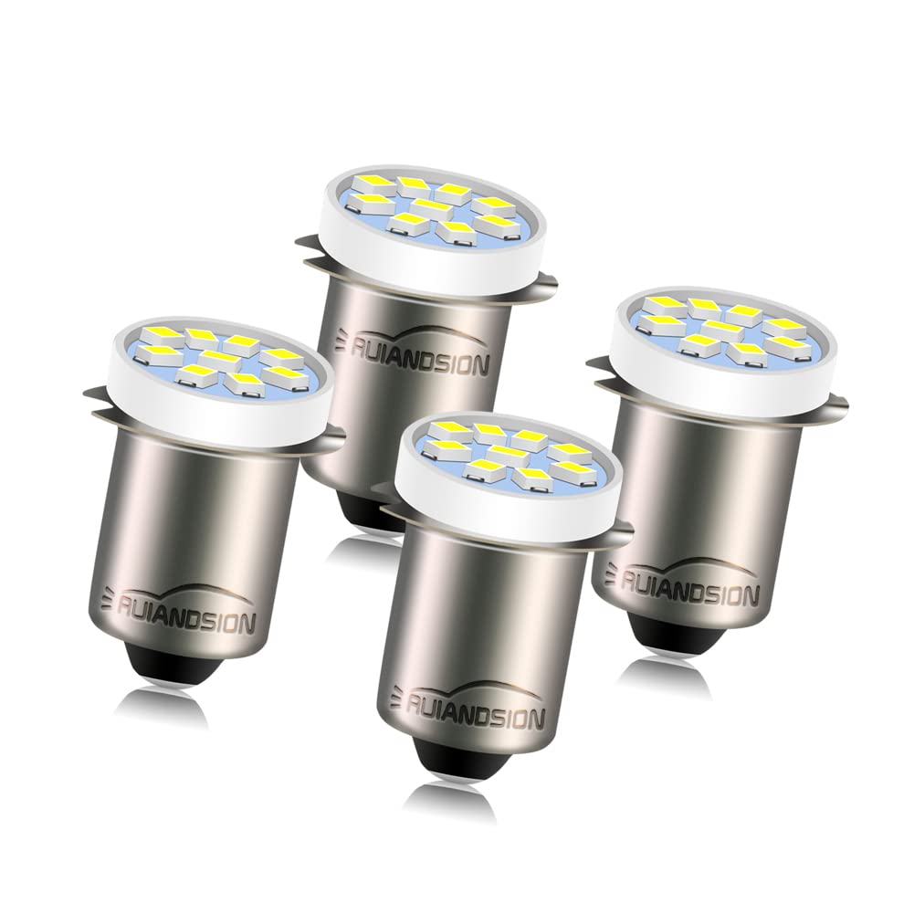 Ruiandsion P13.5S LED-Taschenlampenbirne Weiß 12V 2016 9SMD Ersatz für 8 Zellen Taschenlampen Taschenlampe Arbeitslicht, nicht polarisiert (4er Pack) von Ruiandsion