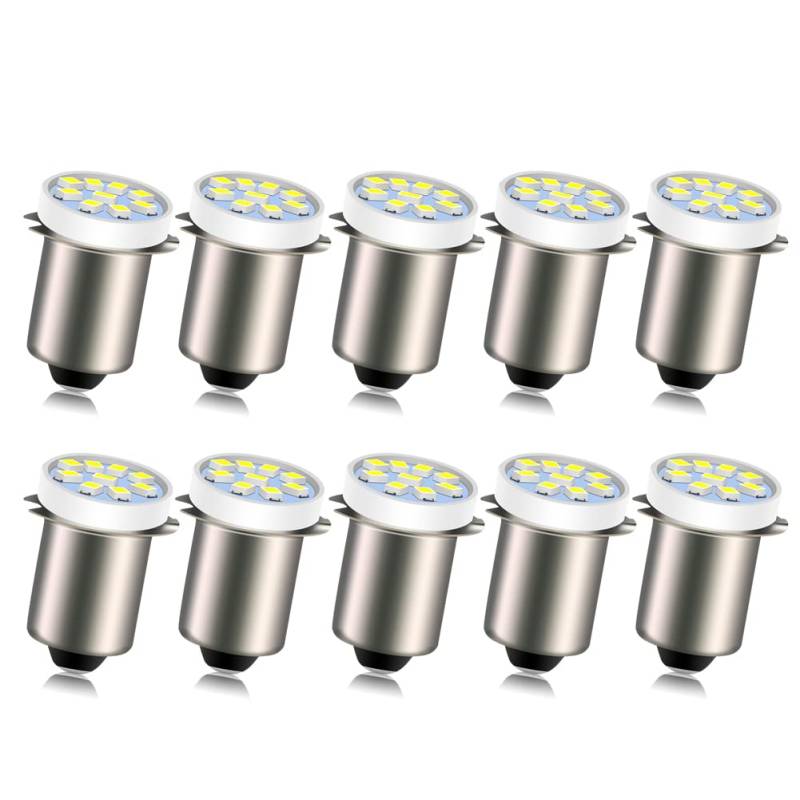 Ruiandsion P13.5S LED-Taschenlampenbirne Weiß 18V 2016 9SMD Ersatz für 12 Zellen Taschenlampen Taschenlampe Arbeitslicht, nicht polarisiert (10er Pack) von Ruiandsion