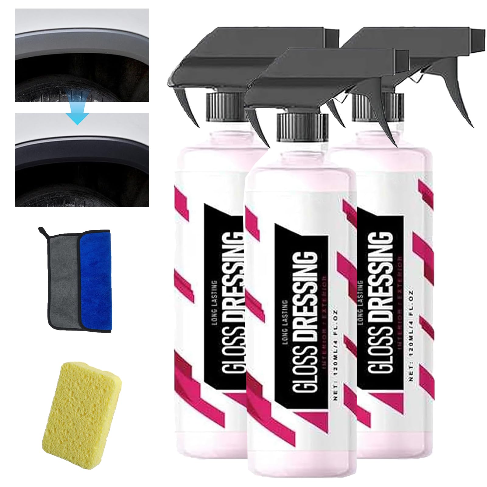 Ruileyou Gloss Dressing - Plastic, Trim Dressing - Restore Faded Plastics, Trim & Tire Dressing - Restore Faded Plastics, Gloss Dressing for Plastic, Buff for Shine (3Pcs) von Ruileyou