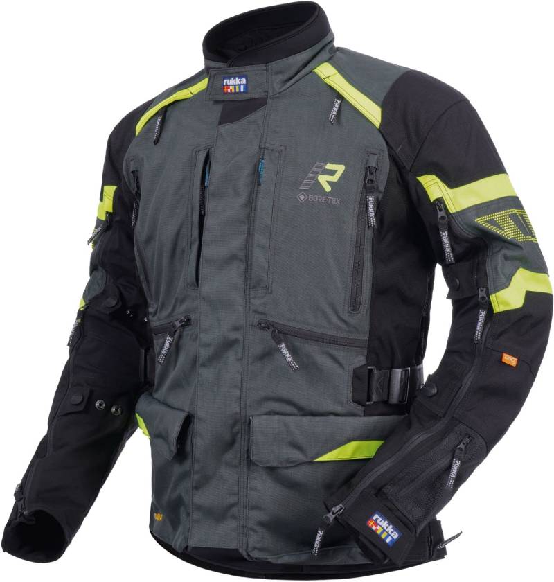 Rukka Gore-Tex Motorradjacke MADAGASCA-R 3-Lagen-Laminat D3O Protektoren CE AA inklusive Gore-Tex-Laminatjacke, anthrazit schwarz gelb, 52 von Rukka