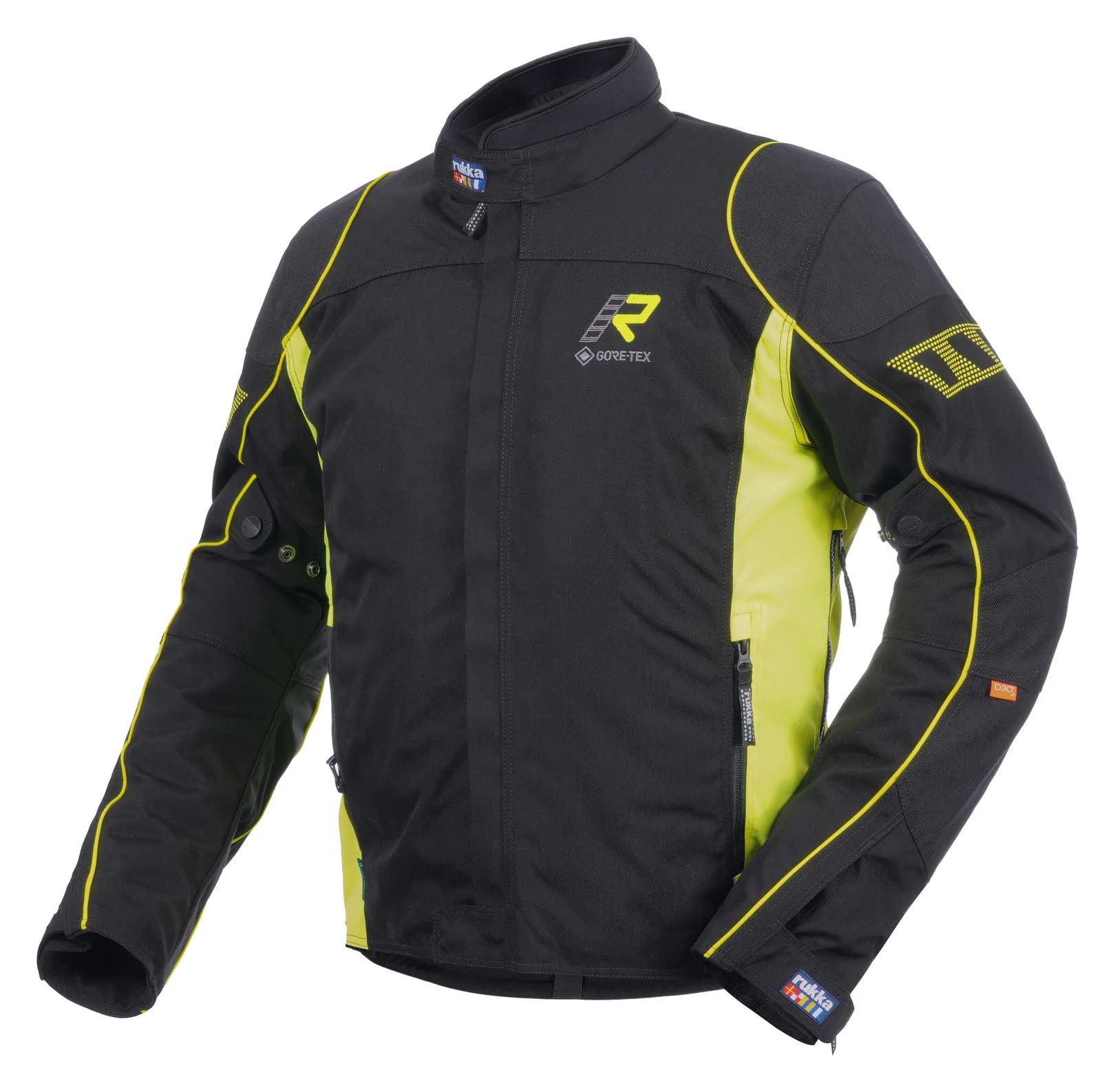 Rukka Gore-Tex Motorradjacke TRAVE-R Cordura Allwetterjacke CE AA mit D3O Air XTR Protektoren und Thermofutter, schwarz gelb, 54 von Rukka