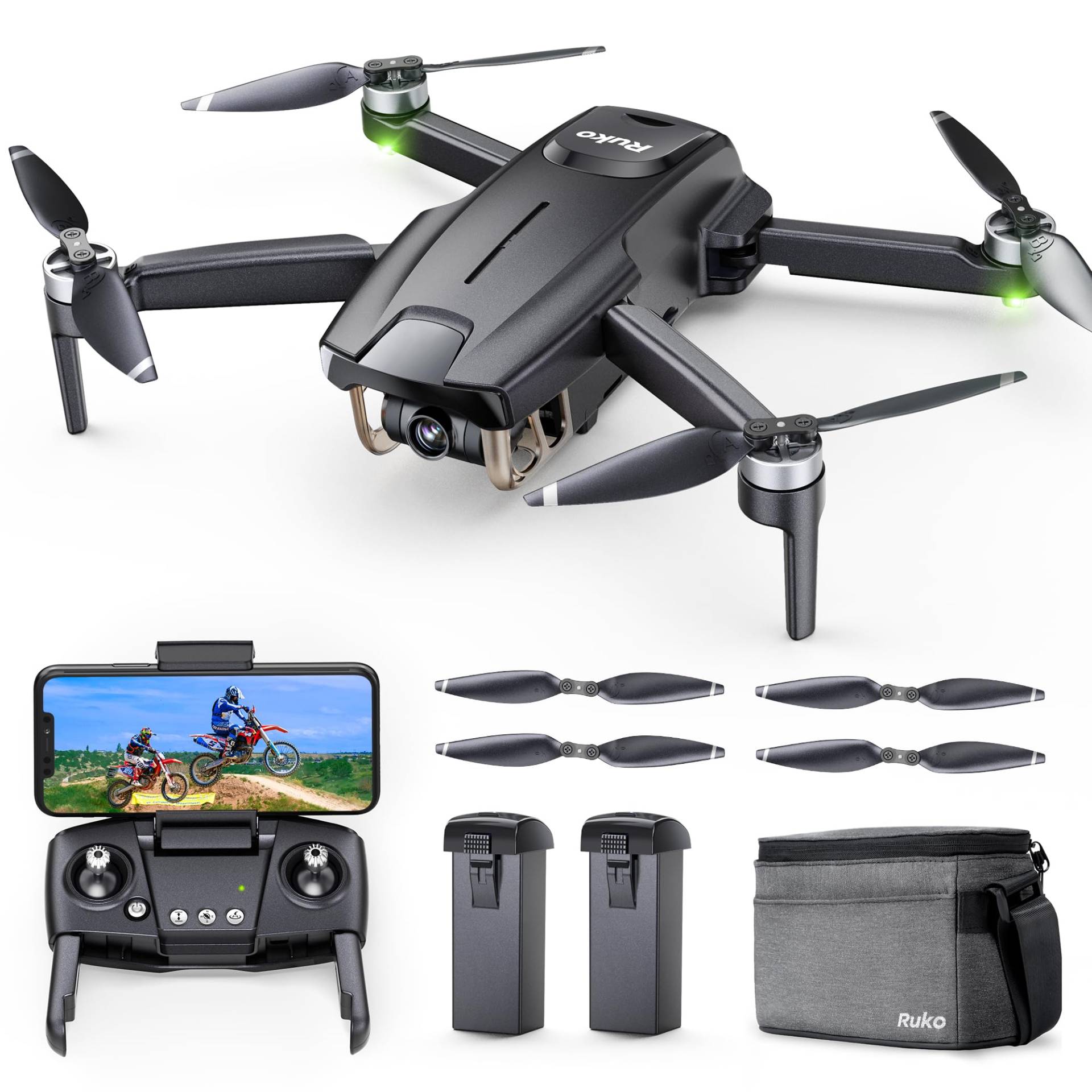 Ruko F11MINI Drohne mit Kamera 4K, Drohne unter 250g,2 Akkus 60 Min Flugzeit für Anfänger und Erwachsene, 5GHz WiFi, 2.7K/25fps FPV Vedio, Faltbar, GPS Automatische Rückkehr, Mir folgen, Wegpunkte von Ruko