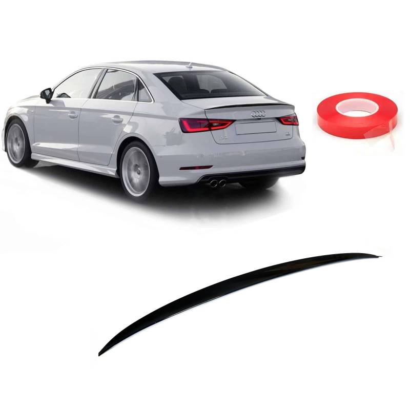 Rumplex Auto Kofferraum Heck Spoiler Kompatibel mit Audi A3 Stufenheck 2013-2019 Heckspoiler Heckflügel Car Tuning Accessories Heckflügel Lippe Piano Schwarz Sport von Rumplex