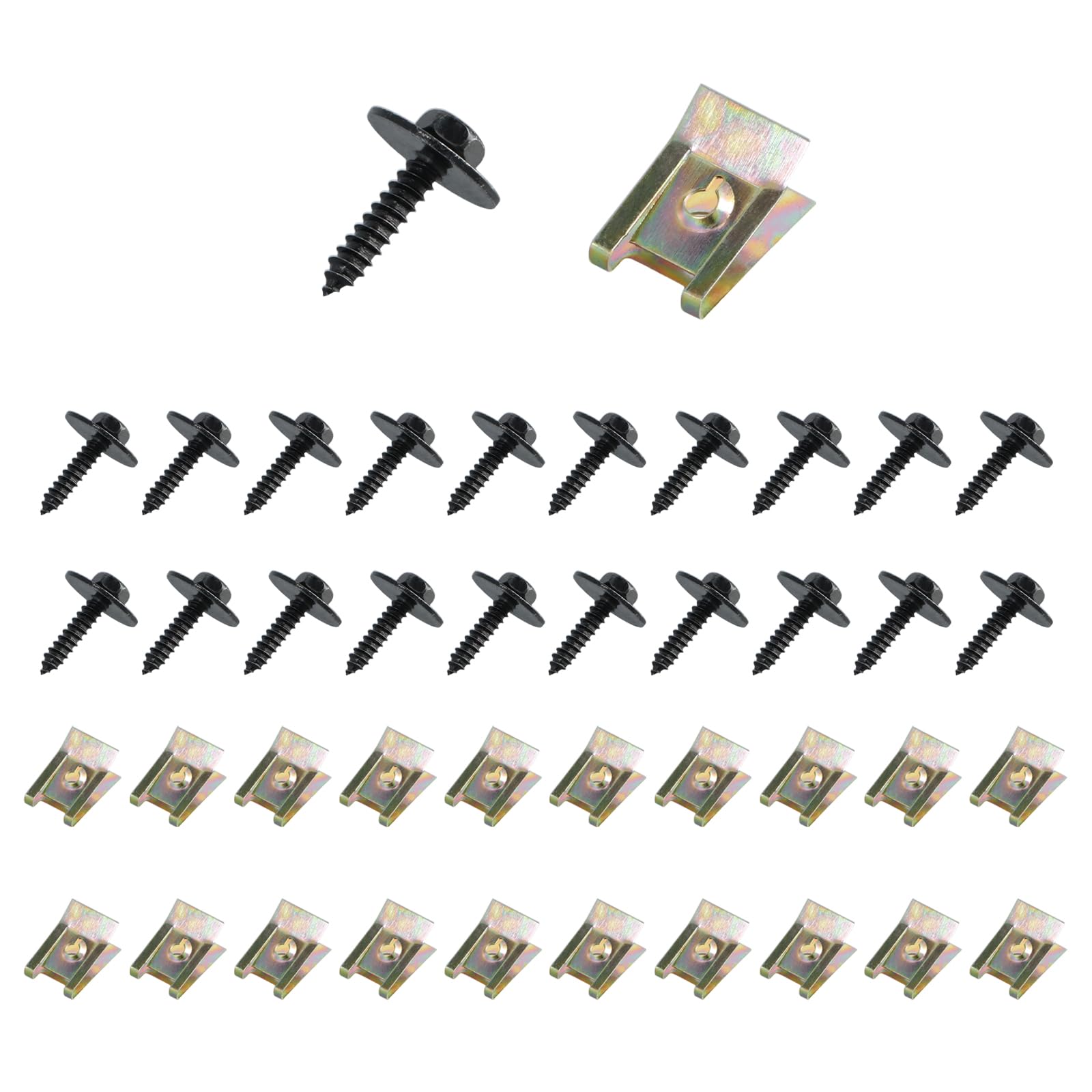 40 STK Edelstahl Blechmutter, Edelstahl Clipmuttern, Schraube Mutter Clip Kit, Blechmuttern, U-Type Metall Clipmuttern, mit Schrauben für Auto, Kotflügelclip Blechmuttern Befestigung Clips für Auto von Rundago