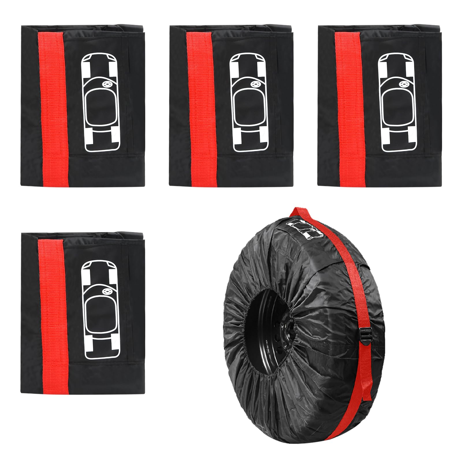 Rundago Reifentaschen Set, Reifenschutzhülle für 4 Reifen, Auto Reifentasche Waterproof Staubdicht, Reifentüten für Reifen 19-23 Zoll, Reifensäcke Waschbar (Rot + Schwarz) von Rundago