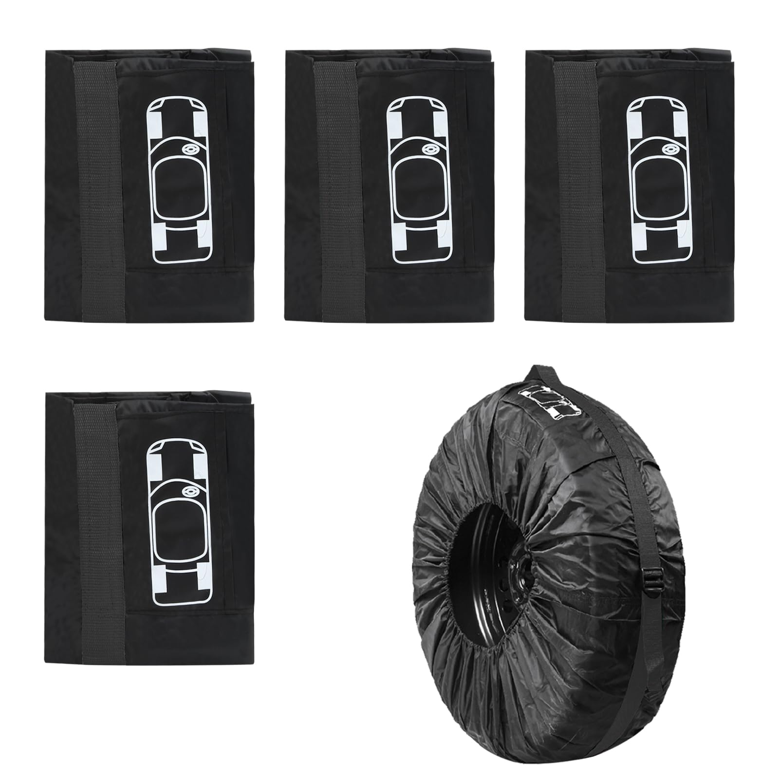 Rundago Reifentaschen Set, Reifenschutzhülle für 4 Reifen, Auto Reifentasche Waterproof Staubdicht, Reifentüten für Reifen 19-23 Zoll, Reifensäcke Waschbar (Weiß + Schwarz) von Rundago