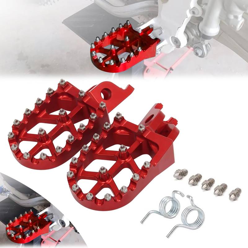 Dirt Bike Fußrasten, CNC Dirt Bike Pegs Motorrad Fußrasten für CR125/250 CRF150R CRF250R CRF250X CRF450R CRF450RX CRF450X CRF250L/M - Rot von Runfarr