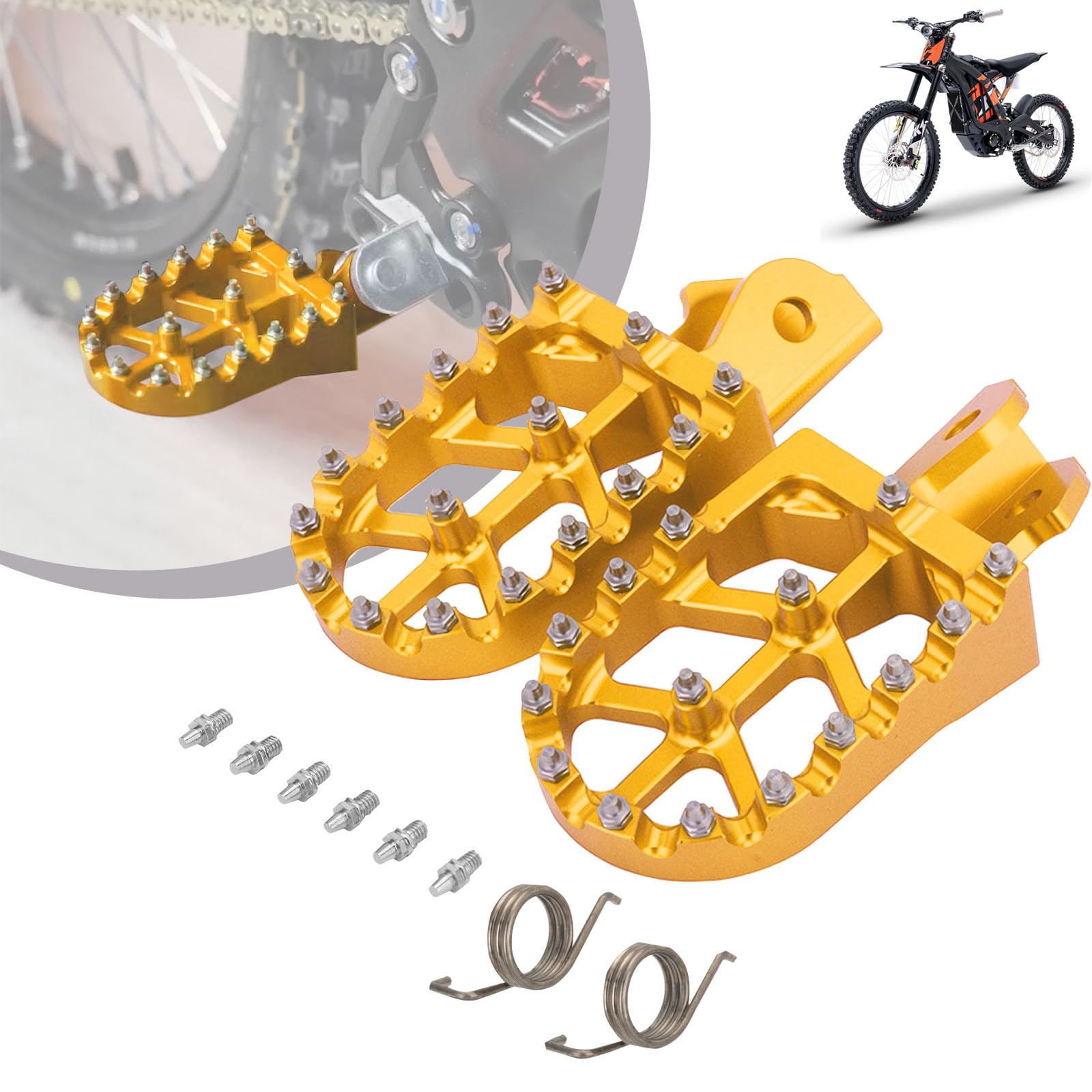 Dirt Bike Fußrasten,Motorrad Fußrasten Breite Fußrasten CNC Aluminiumlegierung mit Federn für für Sur Ron Light Bee Elektrofahrrad CRF150F CRF230F 2003-2019 Gold von Runfarr