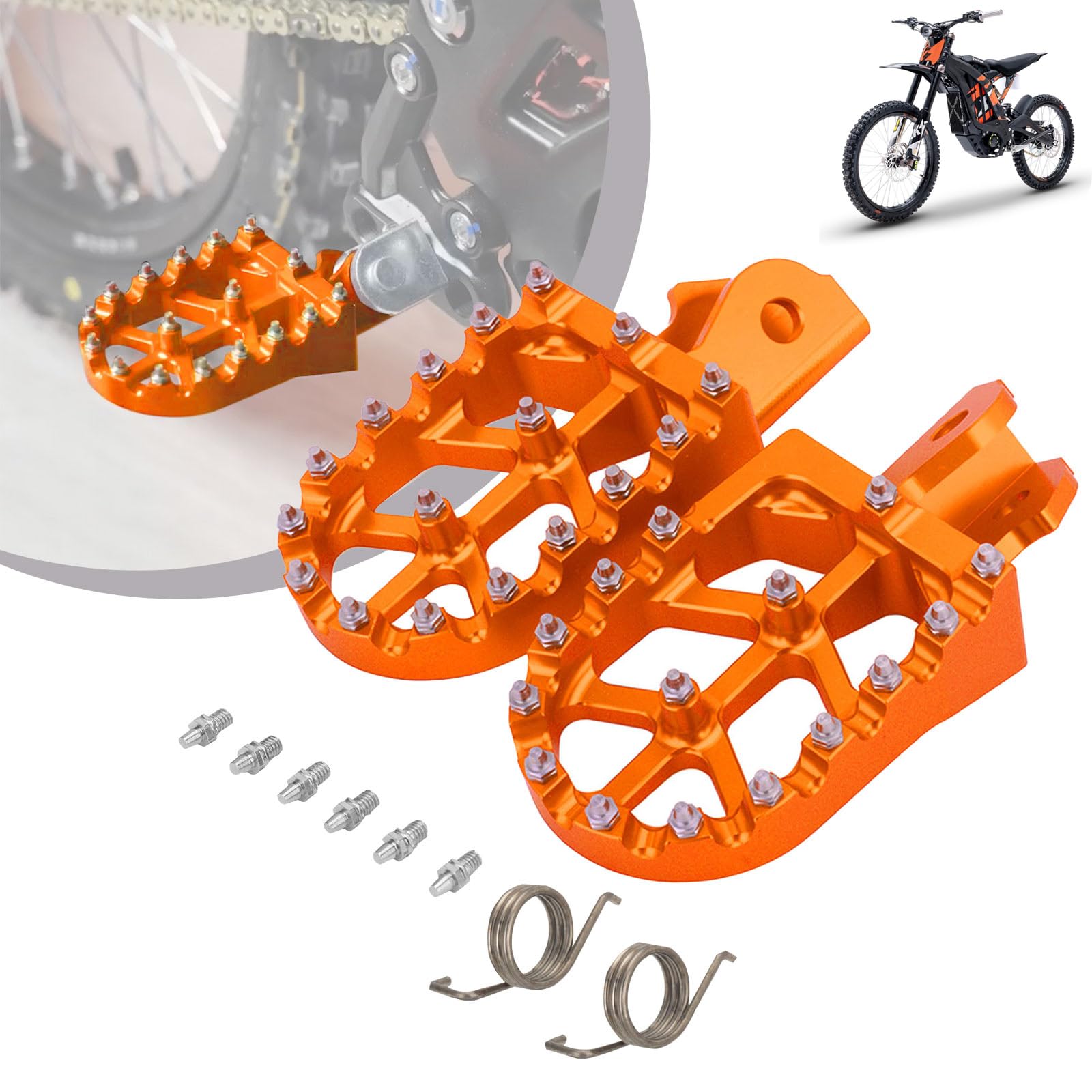 Dirt Bike Fußrasten,Motorrad Fußrasten Breite Fußrasten CNC Aluminiumlegierung mit Federn für für Sur Ron Light Bee Elektrofahrrad CRF150F CRF230F 2003-2019 Orange von Runfarr