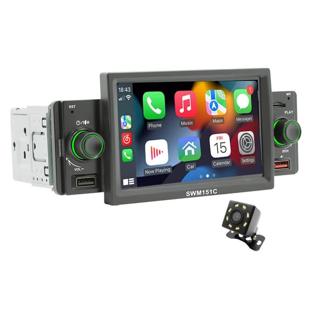 Runioney 1 Din Autoradio CarPlay 5 MP5 Bluetooth Freisprecheinrichtung A2DP USB FM System 151C von Runioney