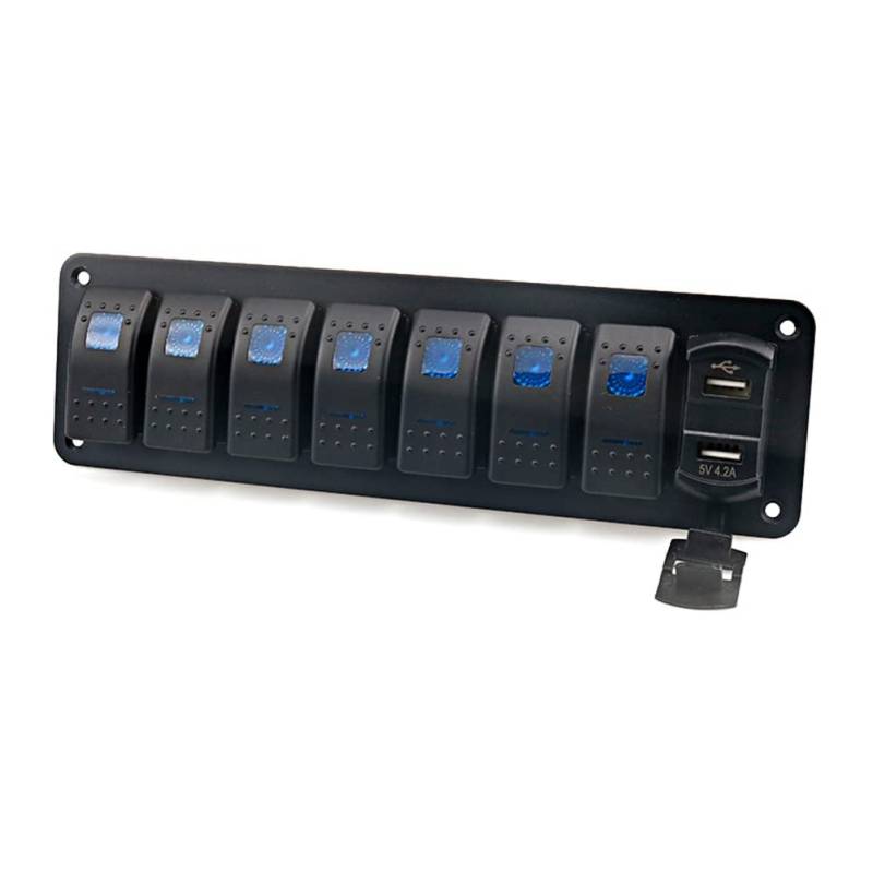 Runioney Neue 12-24V Universal-Schnellladeanzeigetafel für Auto-Wohnwagen-NachrüSttafeln 7 Schalter Dual-USB-AutoladegeräTe von Runioney