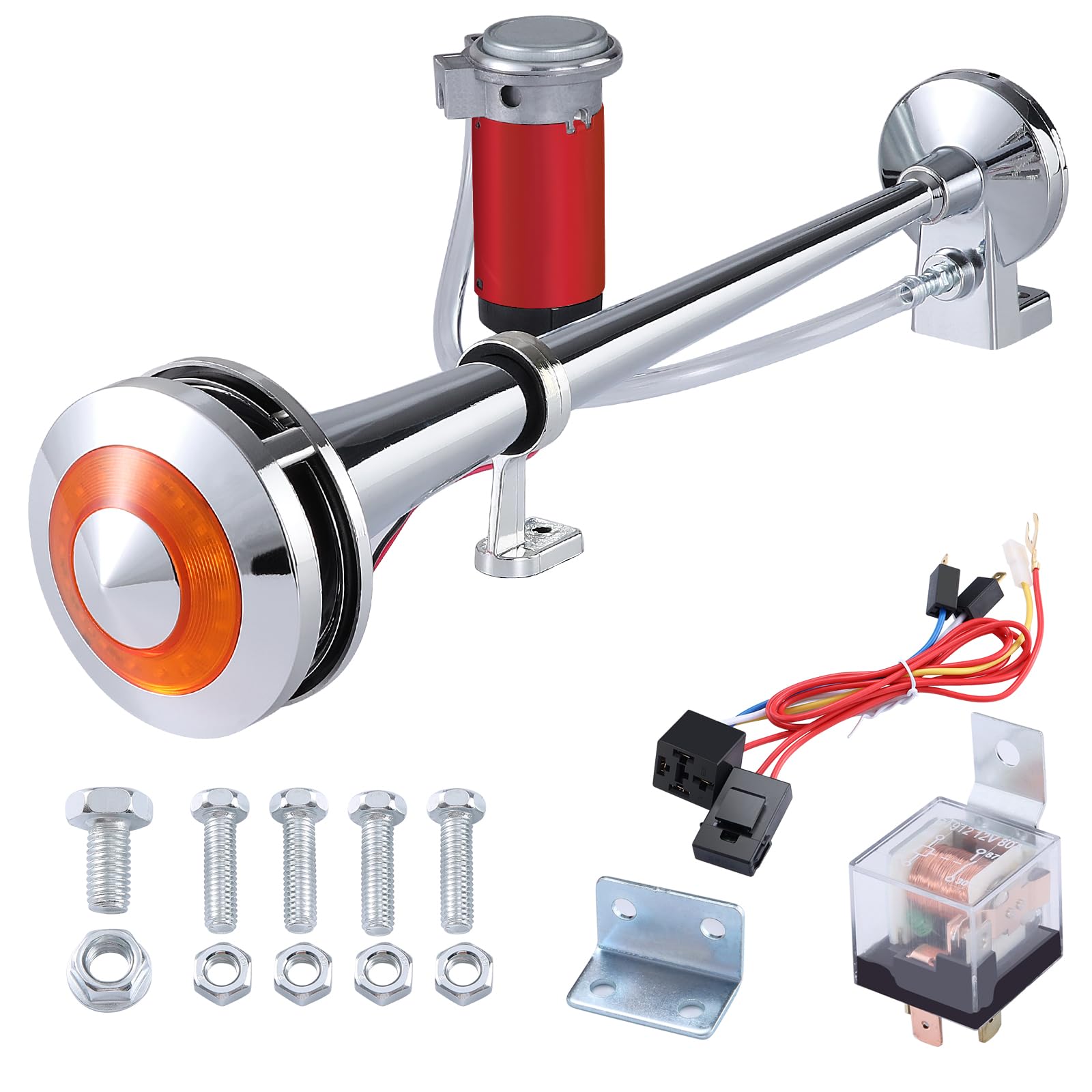 Rupse Hupe Luft Horn Kit, 12V Lufthorn Drucklufthorn auto Horn mit Kompressor, Super Laut Auto Air Horn mit Licht für PKW LKW Booten Motorrädern von Rupse